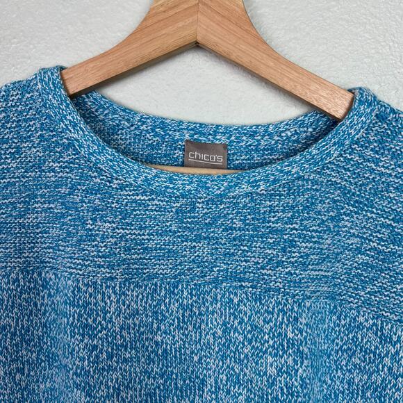 Chico's Blue and White Short Sleeve Knit Cotton Sweater Top Size 1 (U.S. Medium) - Picture 2 of 8
